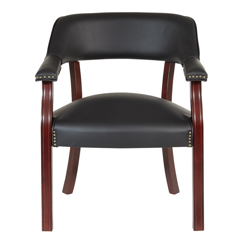 Scranton & Co Traditional Guest Chair in Black Vinyl with Mahogany Frame