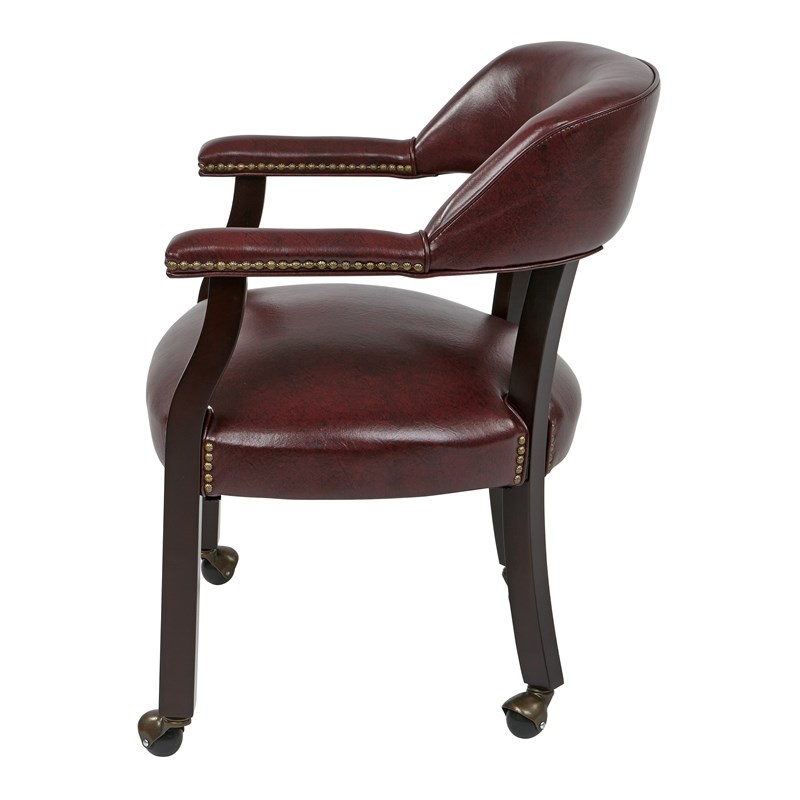 Scranton & Co Traditional Visitor Chair in Oxblood Red Vinyl Mahogany Finish