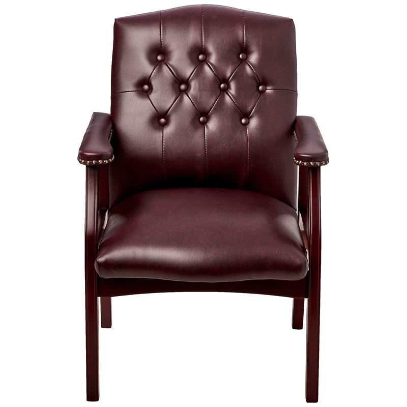 Scranton & Co Traditional Button Tufted Guest Chair in Oxblood Red Vinyl