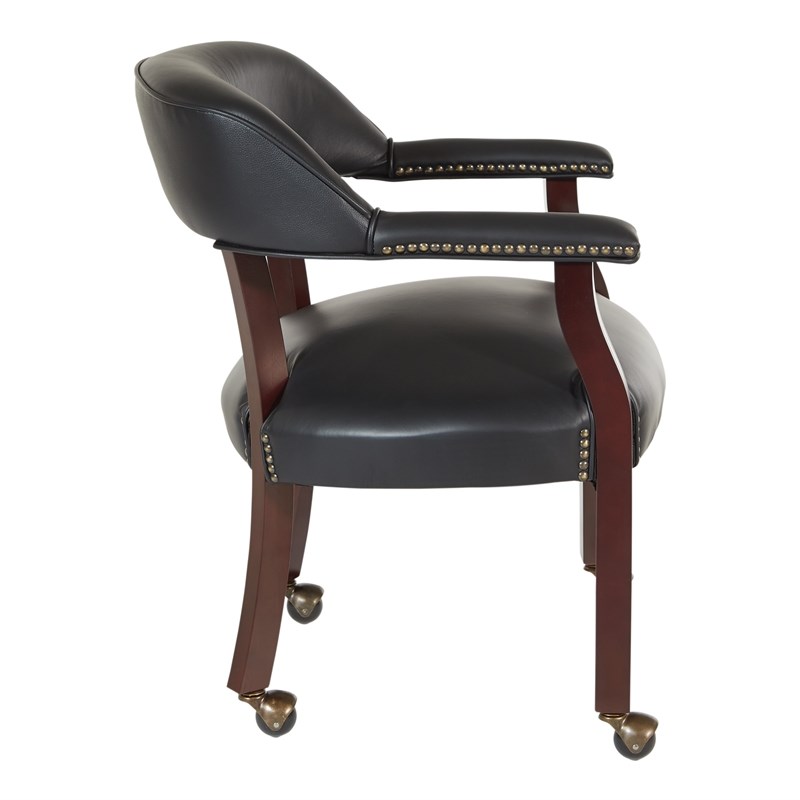 Scranton & Co Traditional Guest Chair in Black Vinyl Mahogany Frame Casters