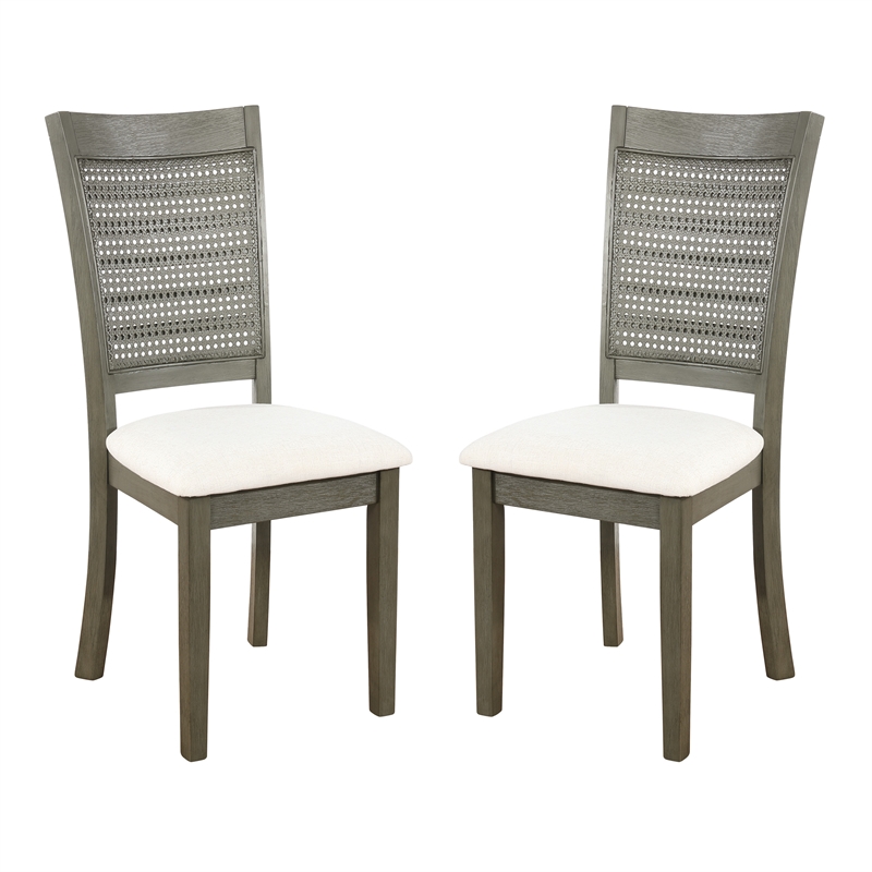 Scranton & Co Cane Back Dining Chair 2-Pack in Gray Base Linen White Seat