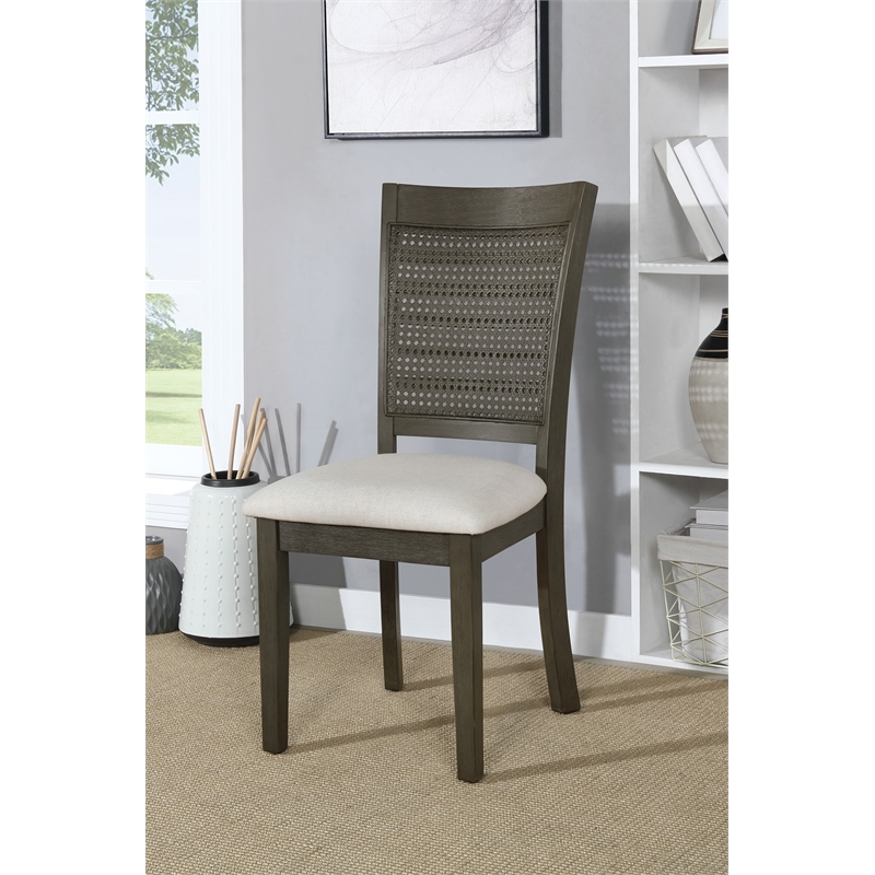Scranton & Co Cane Back Dining Chair 2-Pack in Gray Base Linen White Seat