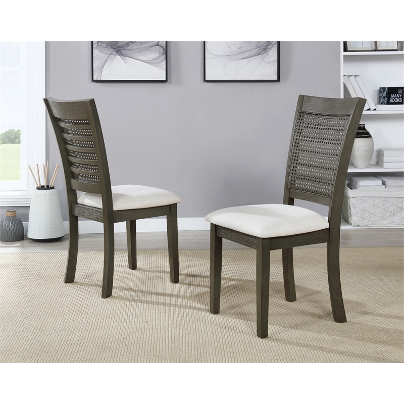 Scranton & Co Cane Back Dining Chair 2-Pack in Gray Base Linen White Seat
