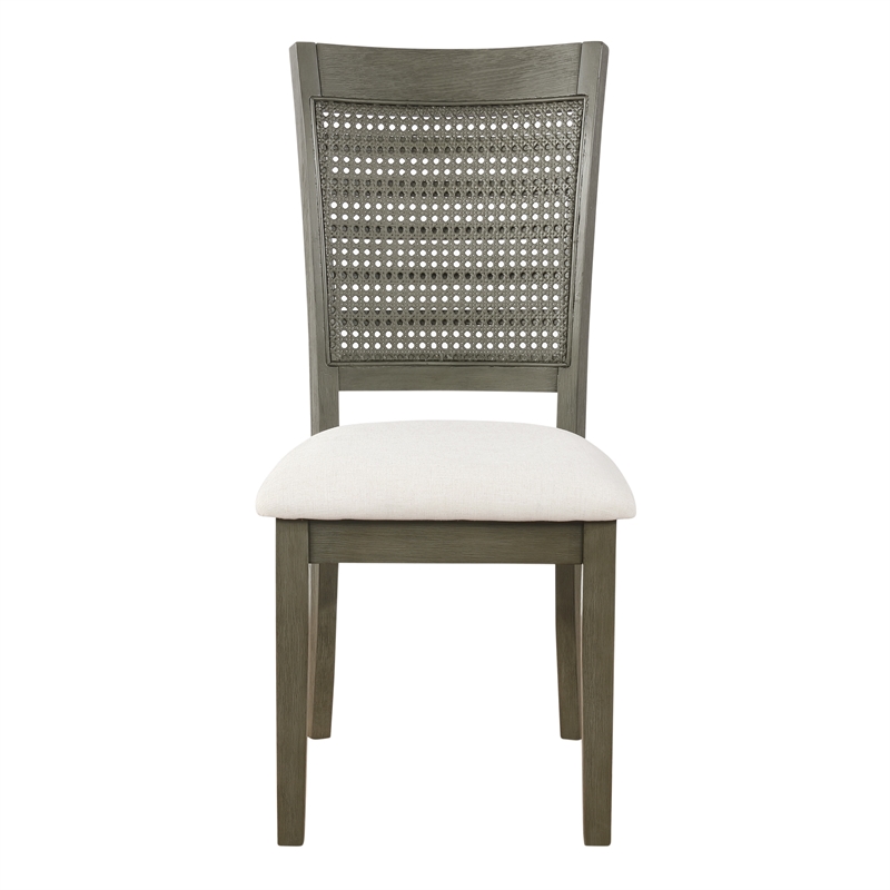Scranton & Co Cane Back Dining Chair 2-Pack in Gray Base Linen White Seat
