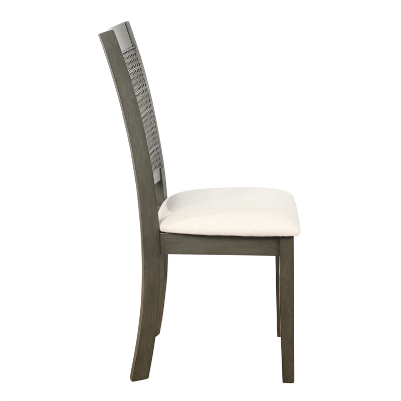 Scranton & Co Cane Back Dining Chair 2-Pack in Gray Base Linen White Seat