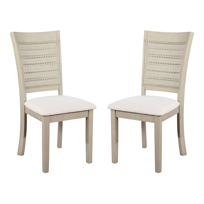 Scranton & Co Cane Back Dining Chair 2-Pack in White Base Linen White Seat