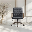 Scranton & Co Button Tufted Office Chair in Black Faux Leather Bronze Base