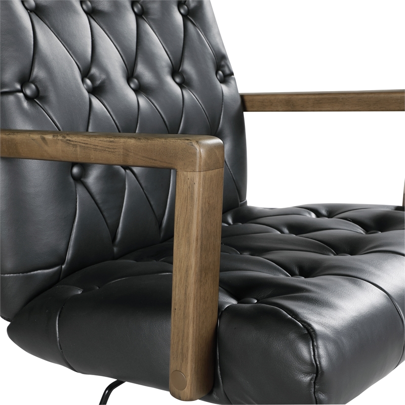 Scranton & Co Button Tufted Office Chair in Black Faux Leather Bronze Base