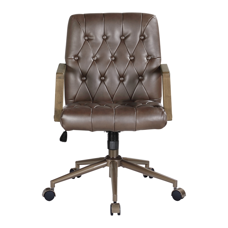 Scranton & Co Button Tufted Office Chair in Chocolate Faux Leather Bronze Base