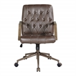 Scranton & Co Button Tufted Office Chair in Chocolate Faux Leather Bronze Base