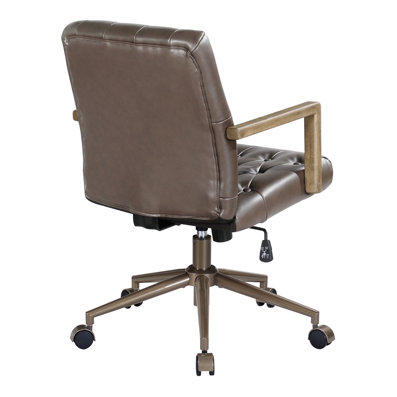 Scranton & Co Button Tufted Office Chair in Chocolate Faux Leather Bronze Base