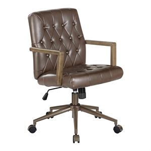 Scranton & Co Button Tufted Office Chair in Chocolate Faux Leather Bronze Base