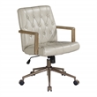 Scranton & Co Button Tufted Office Chair in Taupe Faux Leather Bronze Base