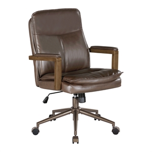 Scranton & Co High Back Office Chair in Chocolate Faux Leather Bronze Base