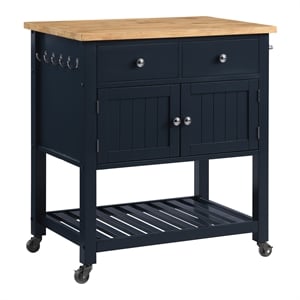 Scranton & Co Farmhouse Kitchen Cart with Wood Top in Blue Finish