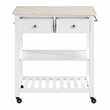 Scranton & Co Farmhouse Kitchen Cart Faux Marble Top in White Wood Finish