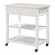 Scranton & Co Farmhouse Kitchen Cart Faux Marble Top in White Wood Finish