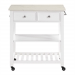 Scranton & Co Farmhouse Kitchen Cart Faux Marble Top in White Wood Finish
