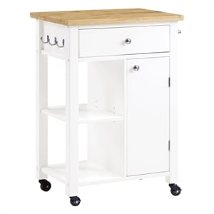 Scranton & Co Farmhouse Kitchen Cart Butcher Block Top in White Wood Finish