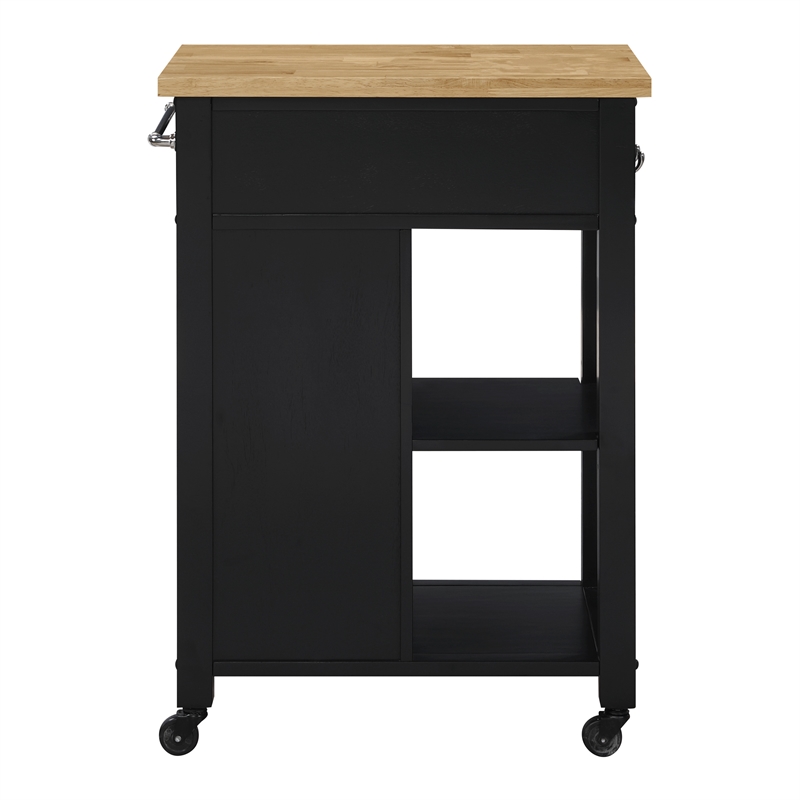 Scranton & Co Farmhouse Kitchen Cart Butcher Block Top in Black Wood Finish