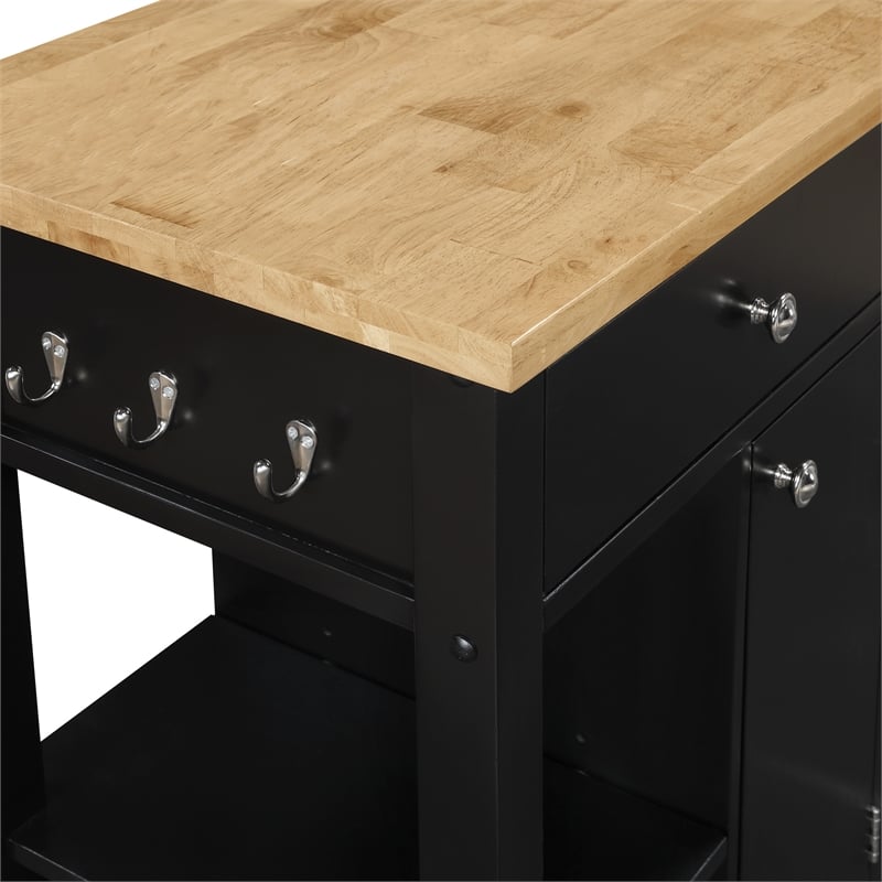 Scranton & Co Farmhouse Kitchen Cart Butcher Block Top in Black Wood Finish