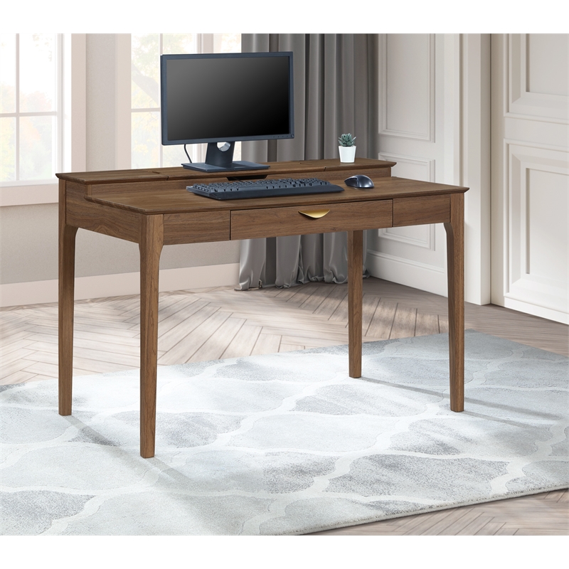 Scranton & Co Desk with Storage Hutch in Majestic Walnut Engineered Wood