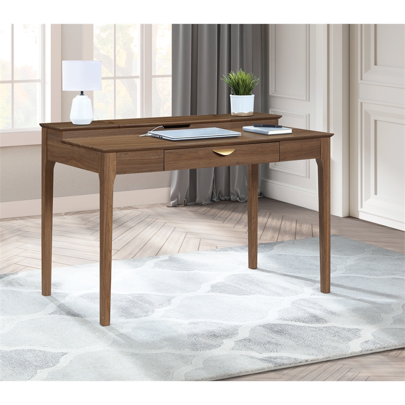 Scranton & Co Desk with Storage Hutch in Majestic Walnut Engineered Wood
