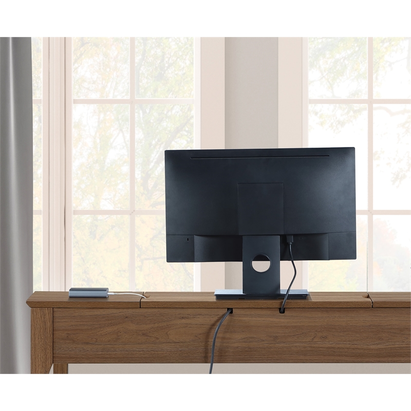 Scranton & Co Desk with Storage Hutch in Majestic Walnut Engineered Wood