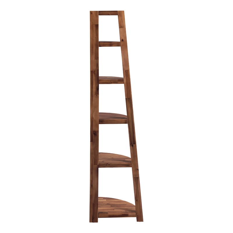 Scranton & Co 5-Shelf Corner Folding Bookcase in Brown Acacia Wood Finish