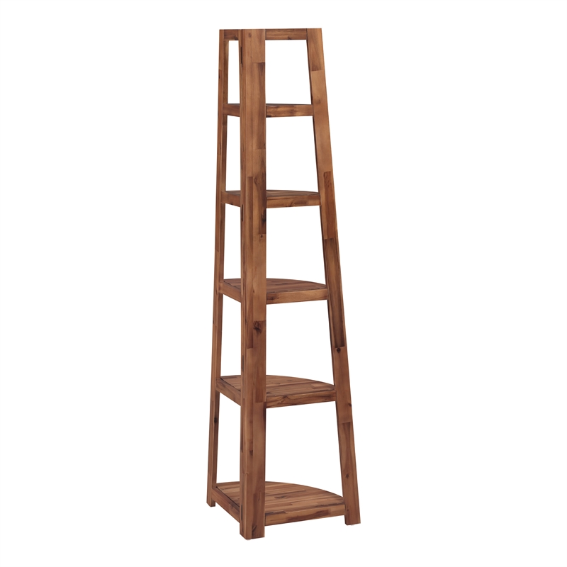Scranton & Co 5-Shelf Corner Folding Bookcase in Brown Acacia Wood Finish