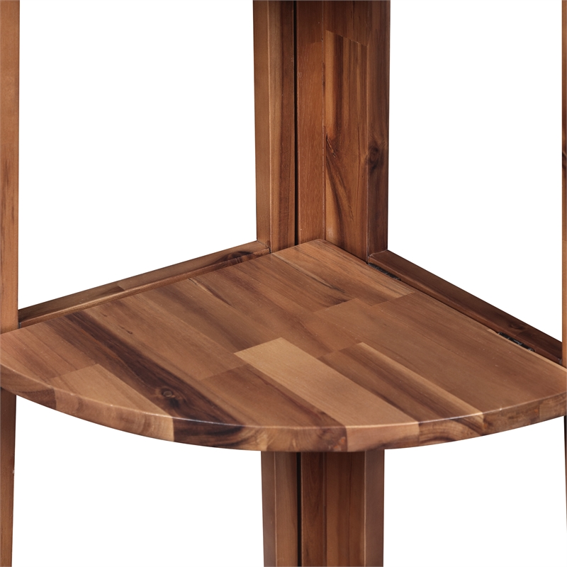 Scranton & Co 5-Shelf Corner Folding Bookcase in Brown Acacia Wood Finish