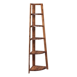 Scranton & Co 5-Shelf Corner Folding Bookcase in Brown Acacia Wood Finish