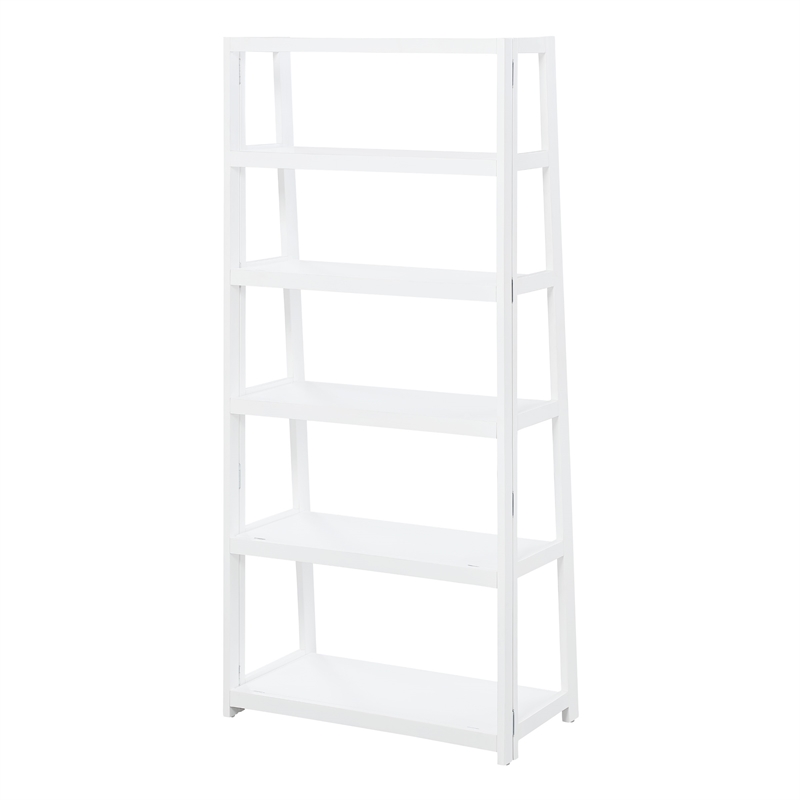 Scranton & Co 5-Shelf Folding Bookcase in Willow White Wood Finish