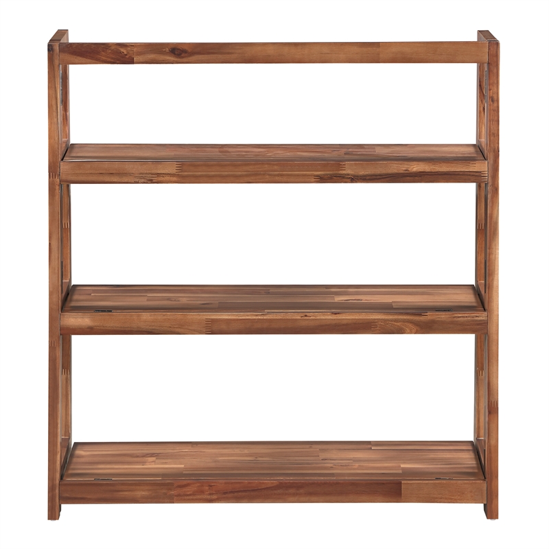Scranton & Co 3-Shelf Folding Bookcase in Brown Acacia Wood Finish