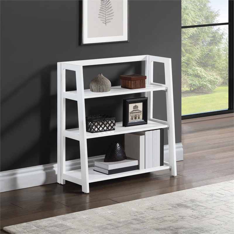 Scranton & Co 3-Shelf Folding Bookcase in Willow White Solid Wood