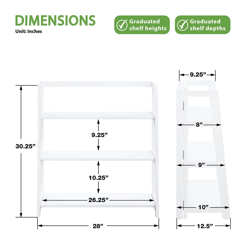 Scranton & Co 3-Shelf Folding Bookcase in Willow White Solid Wood