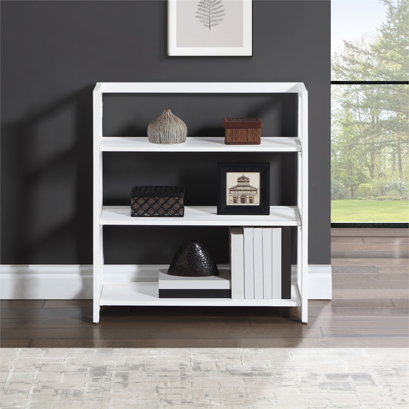 Scranton & Co 3-Shelf Folding Bookcase in Willow White Solid Wood