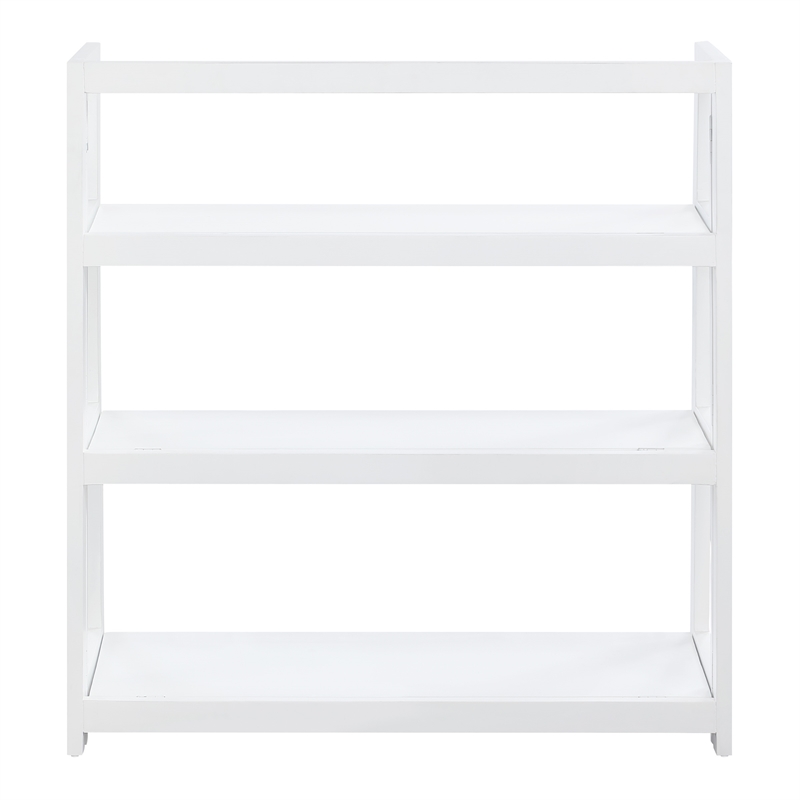 Scranton & Co 3-Shelf Folding Bookcase in Willow White Solid Wood