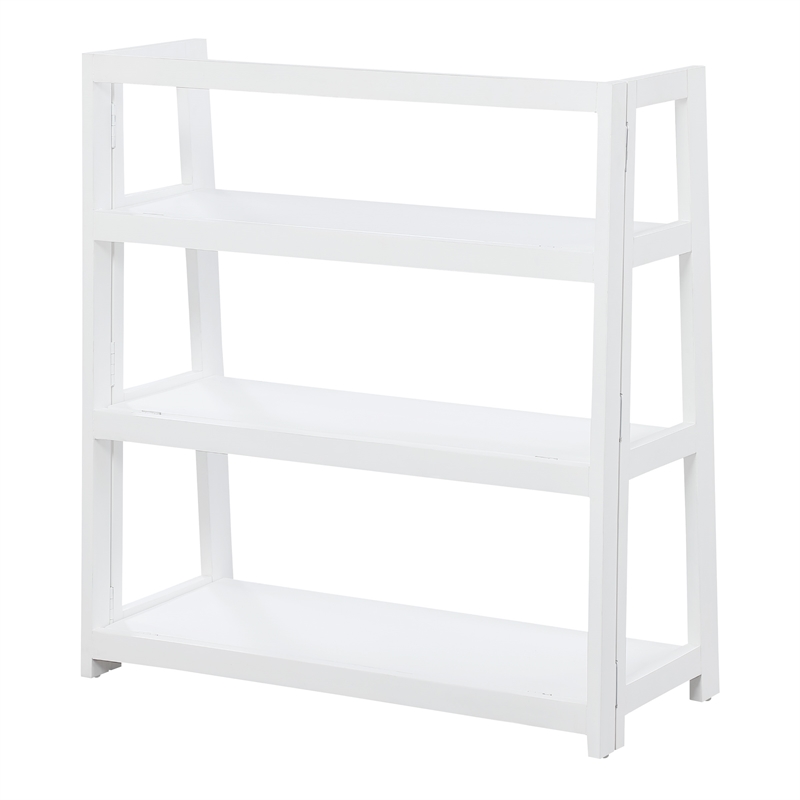 Scranton & Co 3-Shelf Folding Bookcase in Willow White Solid Wood