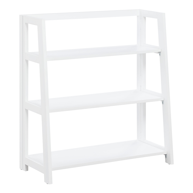 Scranton & Co 3-Shelf Folding Bookcase in Willow White Solid Wood