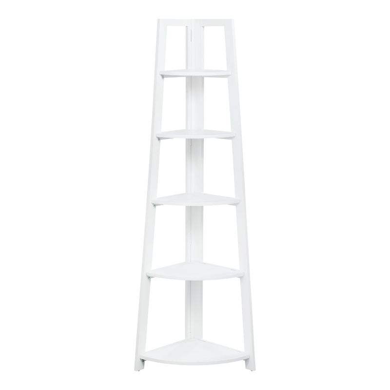 Scranton & Co 5-Shelf Corner Folding Bookcase in Willow White Solid Wood