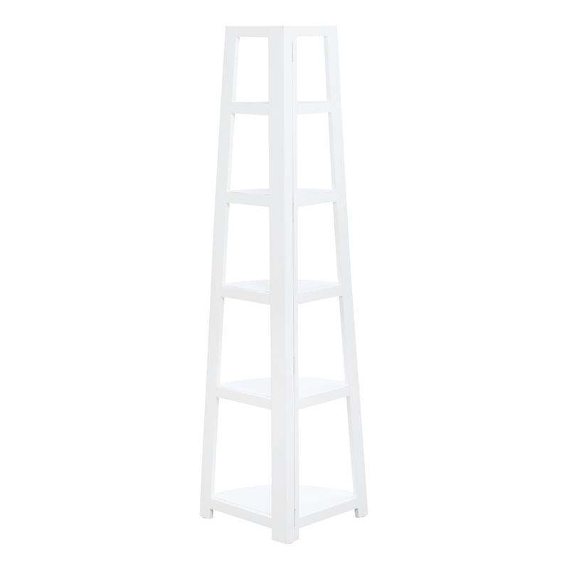 Scranton & Co 5-Shelf Corner Folding Bookcase in Willow White Solid Wood