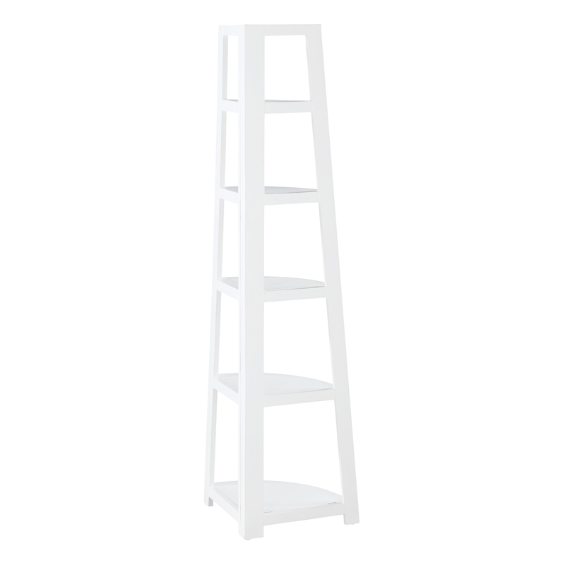 Scranton & Co 5-Shelf Corner Folding Bookcase in Willow White Solid Wood
