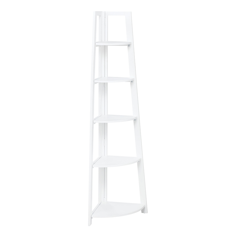 Scranton & Co 5-Shelf Corner Folding Bookcase in Willow White Solid Wood