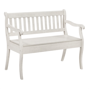 Scranton & Co Entryway Storage Bench in Distressed White Wood Finish