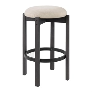 Scranton & Co 26&quot Counter Stools 2-Pack in Cream Fabric Black Wood Frame