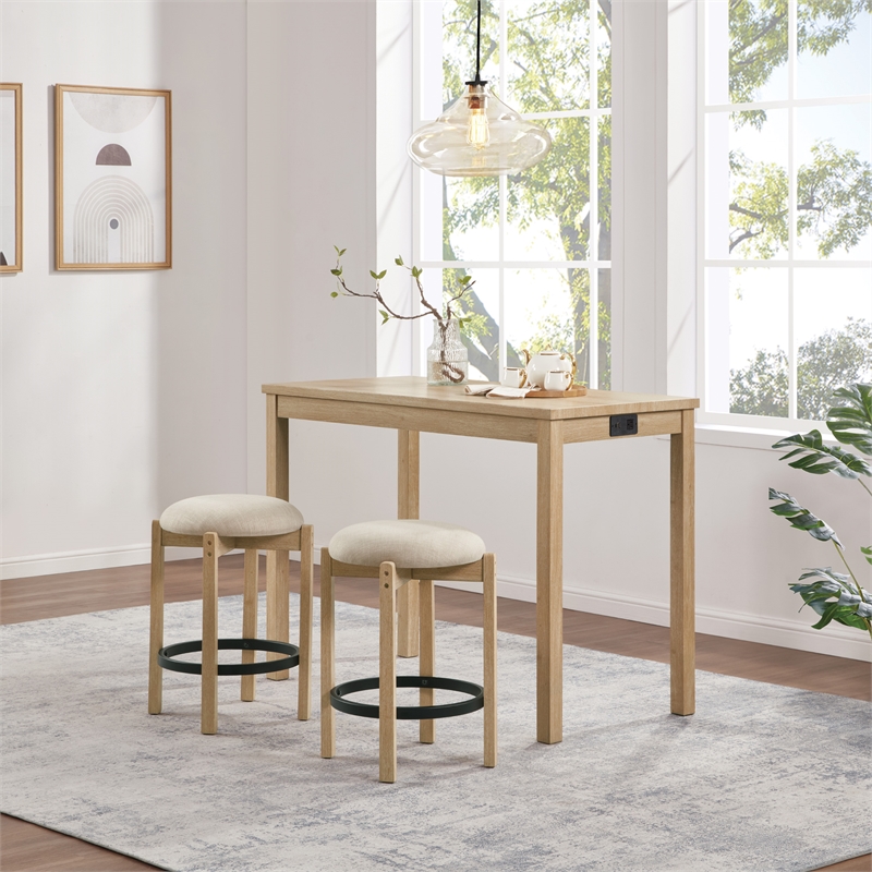 Scranton & Co 3-Piece Counter Height Dining Set with Power in Natural Oak