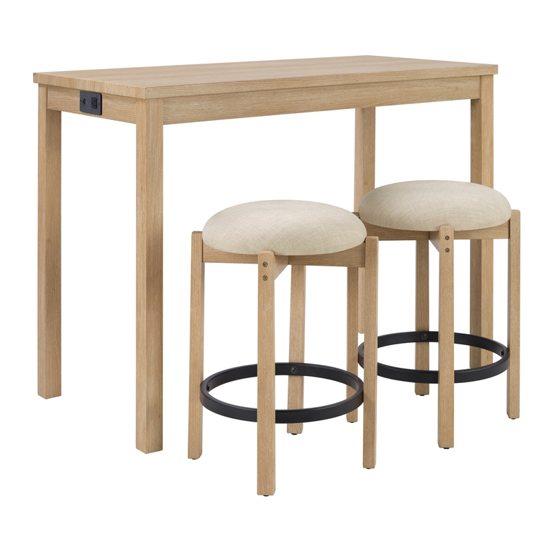 Scranton & Co 3-Piece Counter Height Dining Set with Power in Natural Oak