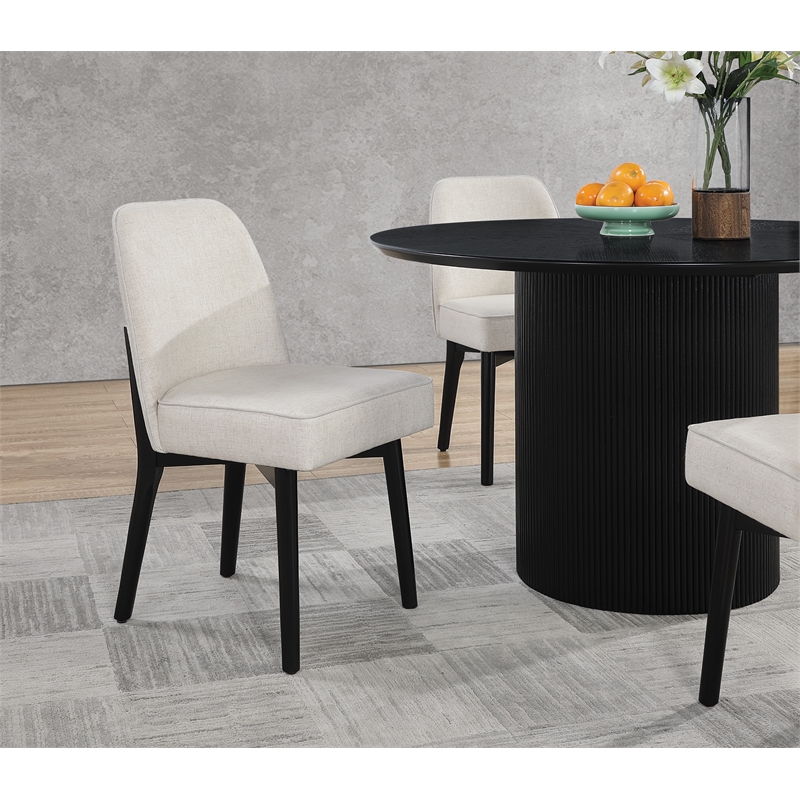 Scranton & Co Linen Fabric Dining Chair 2-Pack with Black Finish Wood Frame