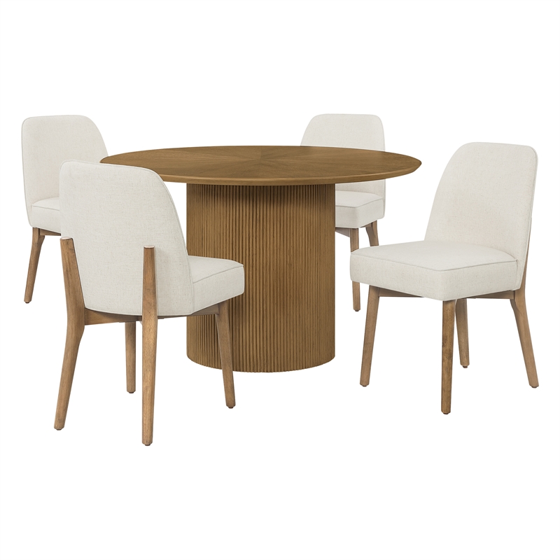 Scranton & Co 5-Piece Round Pedestal Dining Set in Medium Oak with 4 Chairs